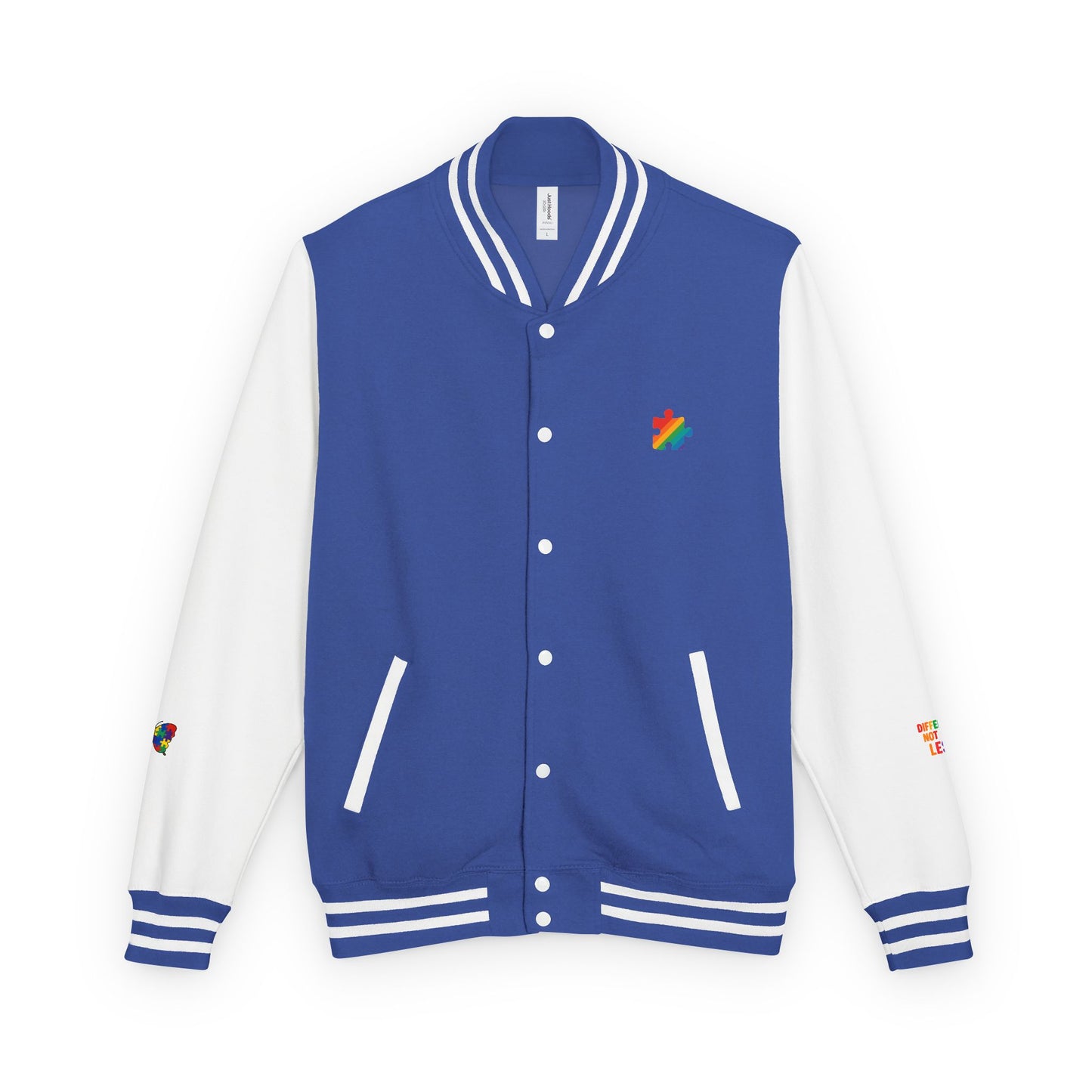 Autism Awareness - Unisex Heavyweight Letterman Jacket - Colorful Puzzle Ribbon Design