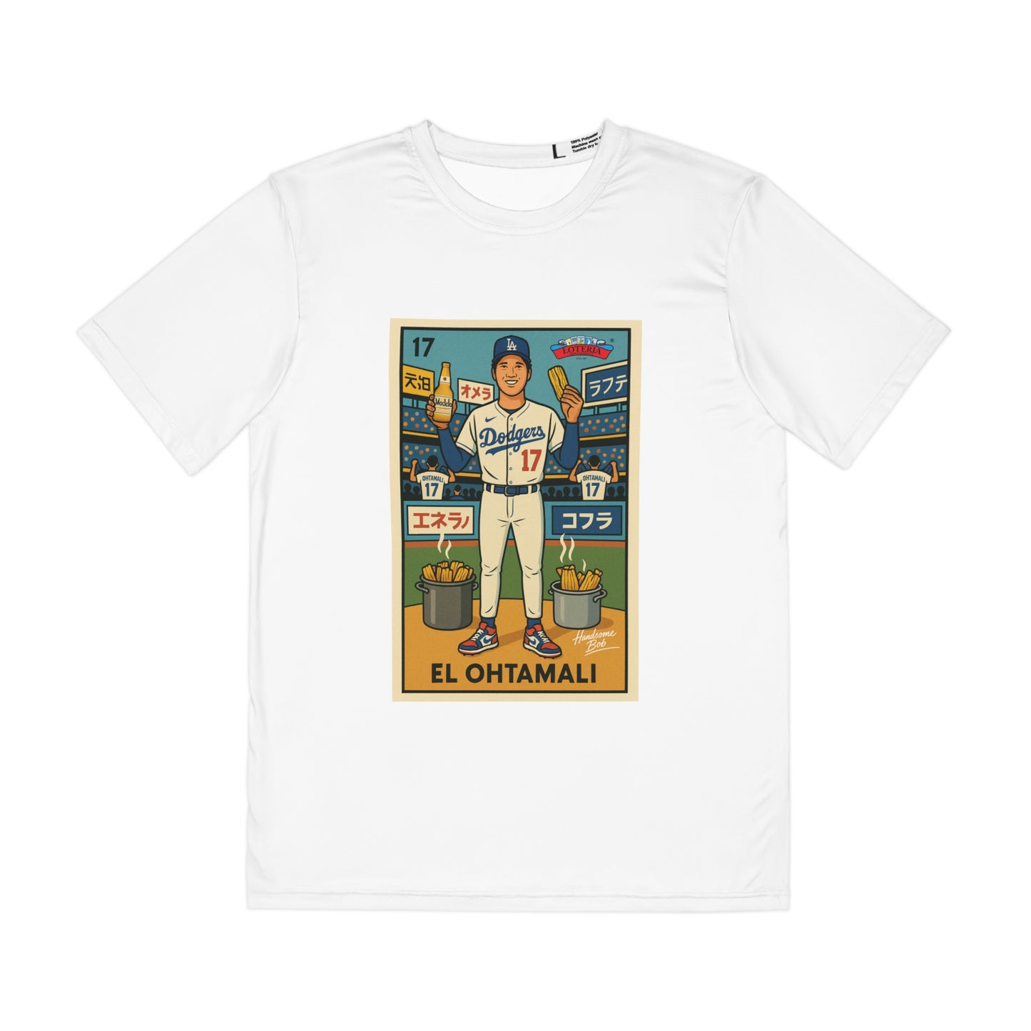 DODGERS - OHTAMALI MEXICAN LOTERIA shirt with Japanese "Let's Go Dodgers" text on the back- Unisex Men's Polyester T-Shirt