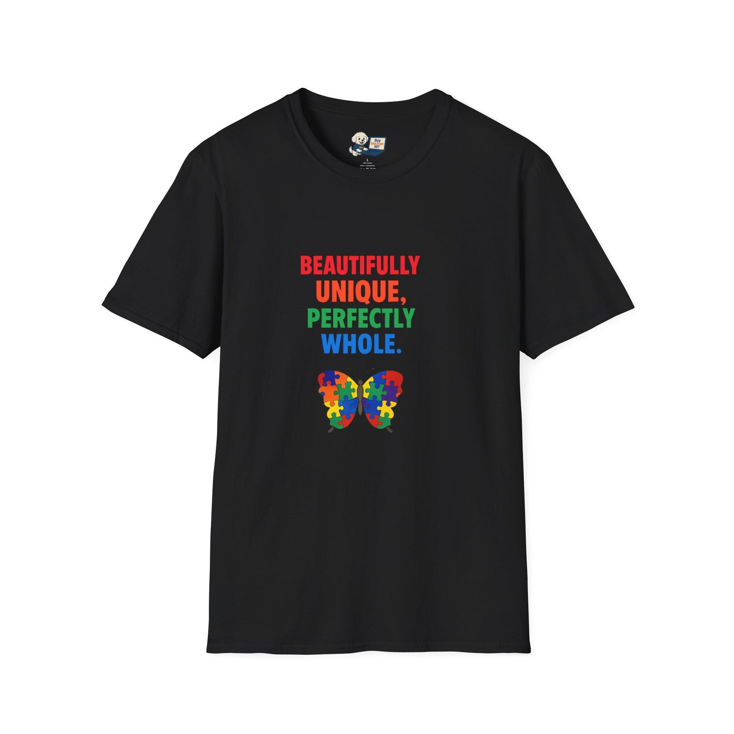 Autism Awareness - "Rainbow Puzzle Piece Butterfly" - Unisex Softstyle T-Shirt (Various Colors)