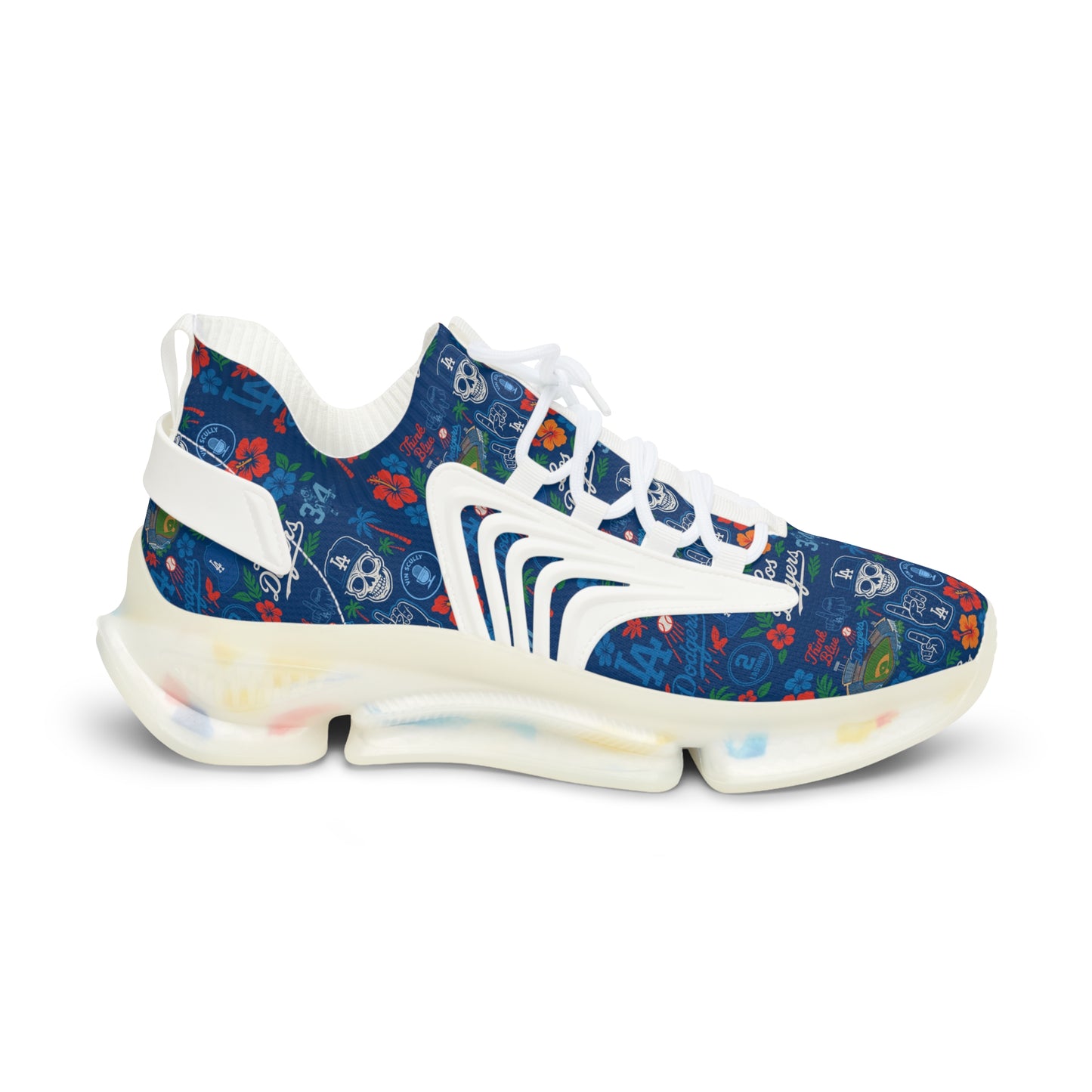 Dodger's Hawaiian Pattern- Men's Mesh Sneakers with Original Floral and Skull Design
