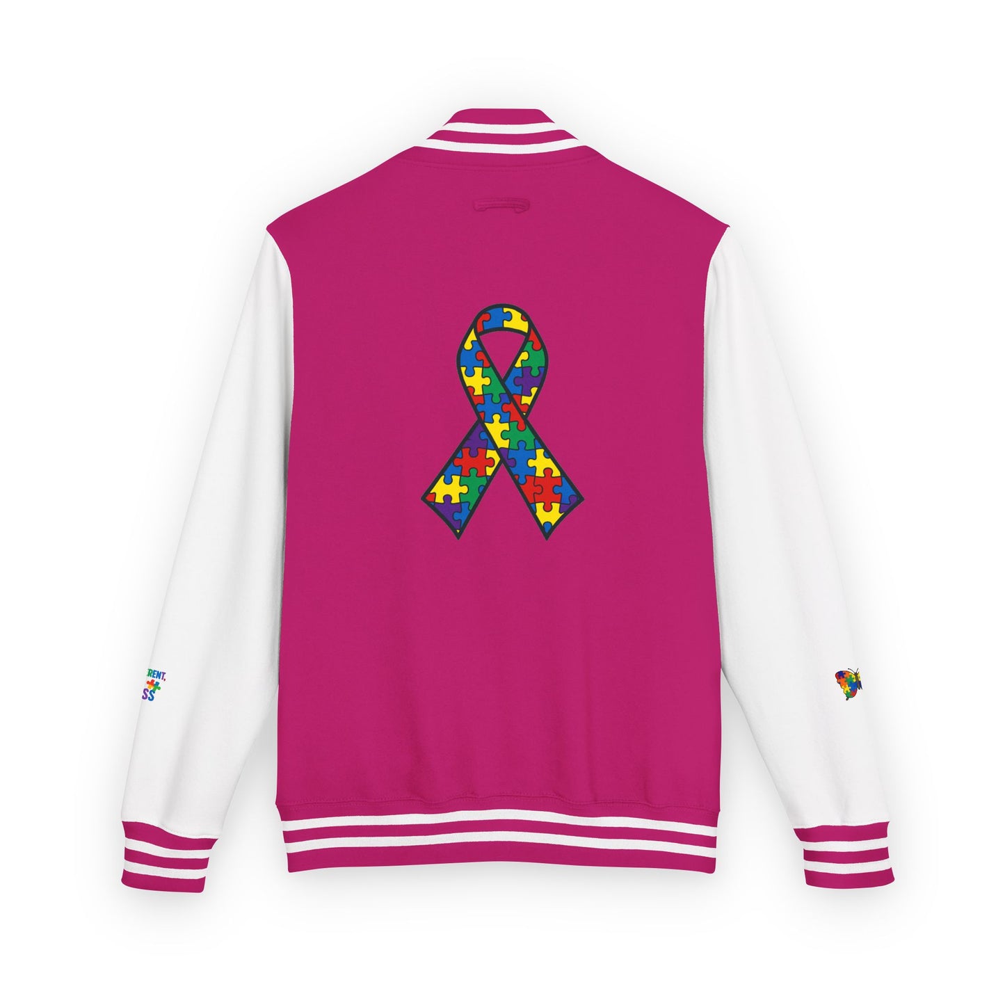 Autism Awareness - Unisex Heavyweight Letterman Jacket - Colorful Puzzle Ribbon Design