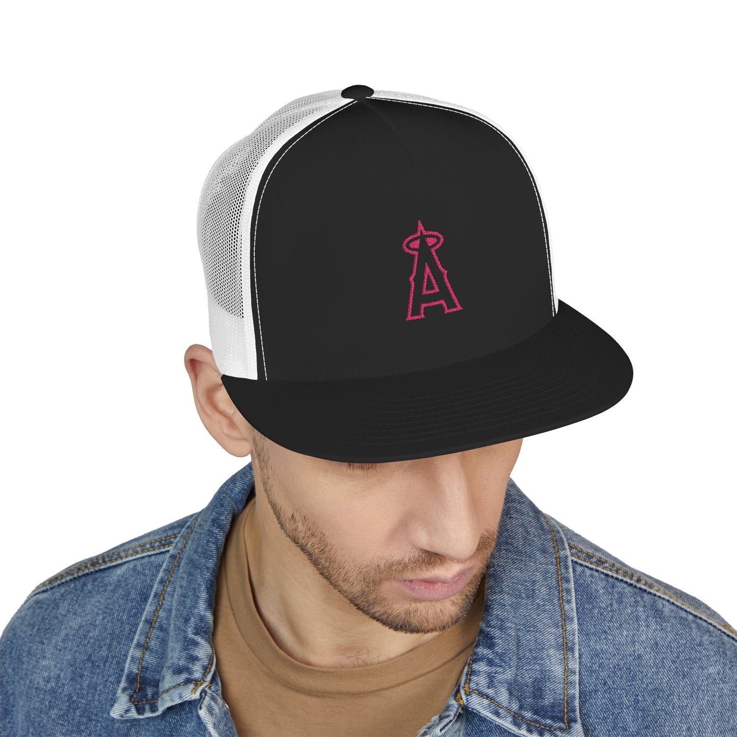 Angels Pink Logo Embroidered 5 Panel Trucker Cap - Stylish Casual Hat