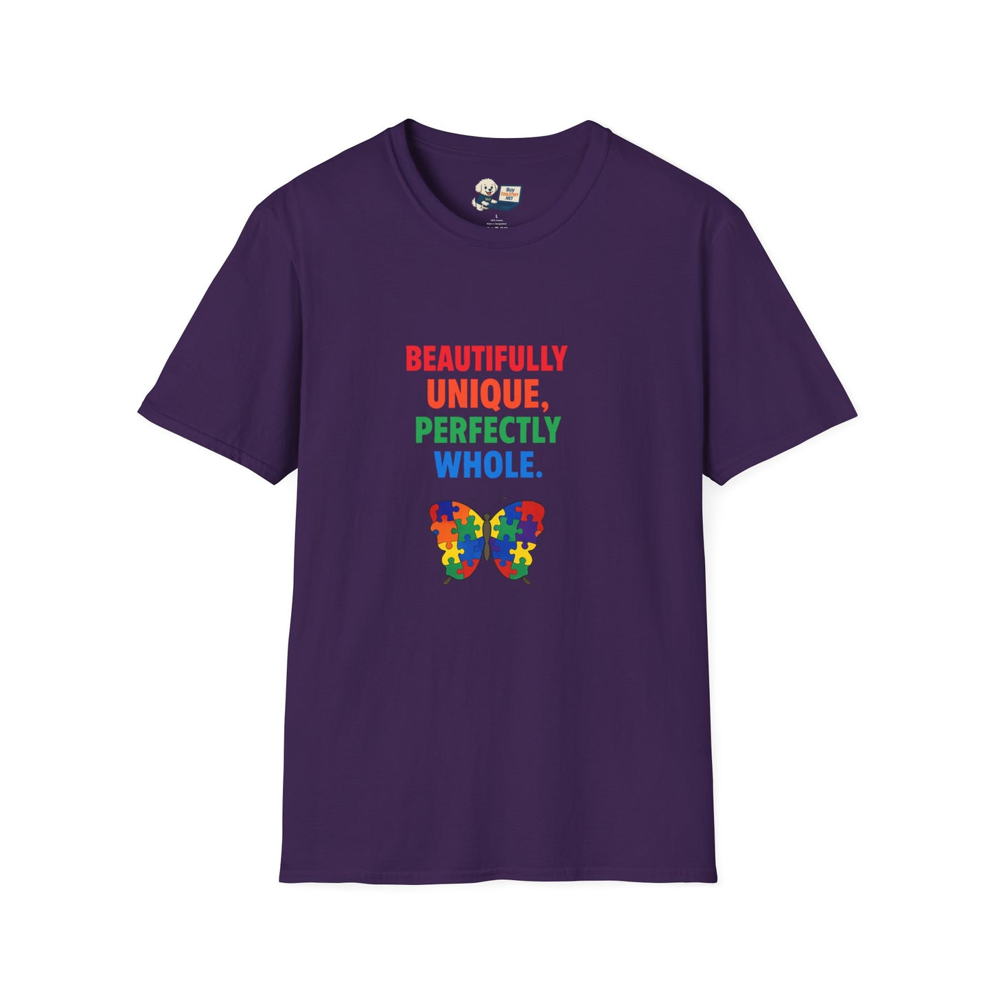 Autism Awareness - "Rainbow Puzzle Piece Butterfly" - Unisex Softstyle T-Shirt (Various Colors)