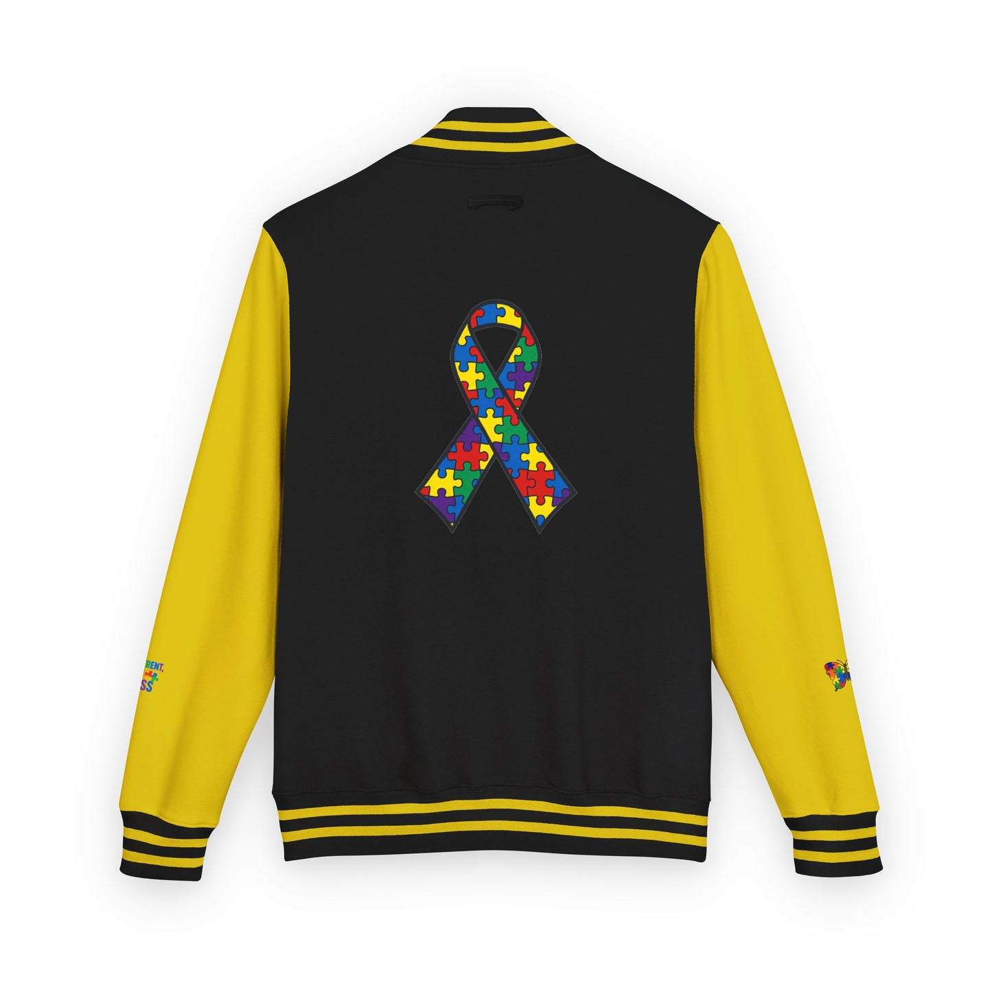 Autism Awareness - Unisex Heavyweight Letterman Jacket - Colorful Puzzle Ribbon Design