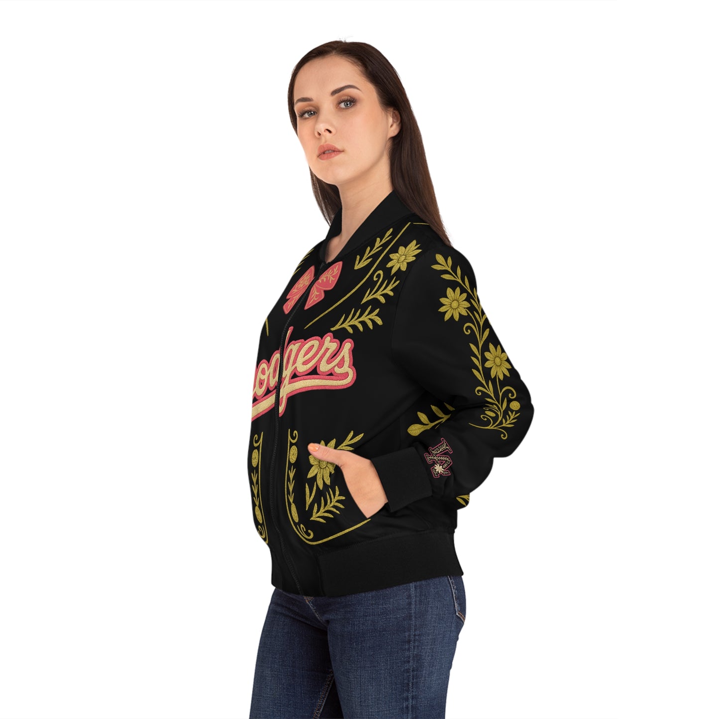 Women's Dodger's Mariachi Bomber Jacket (Pink & Gold)