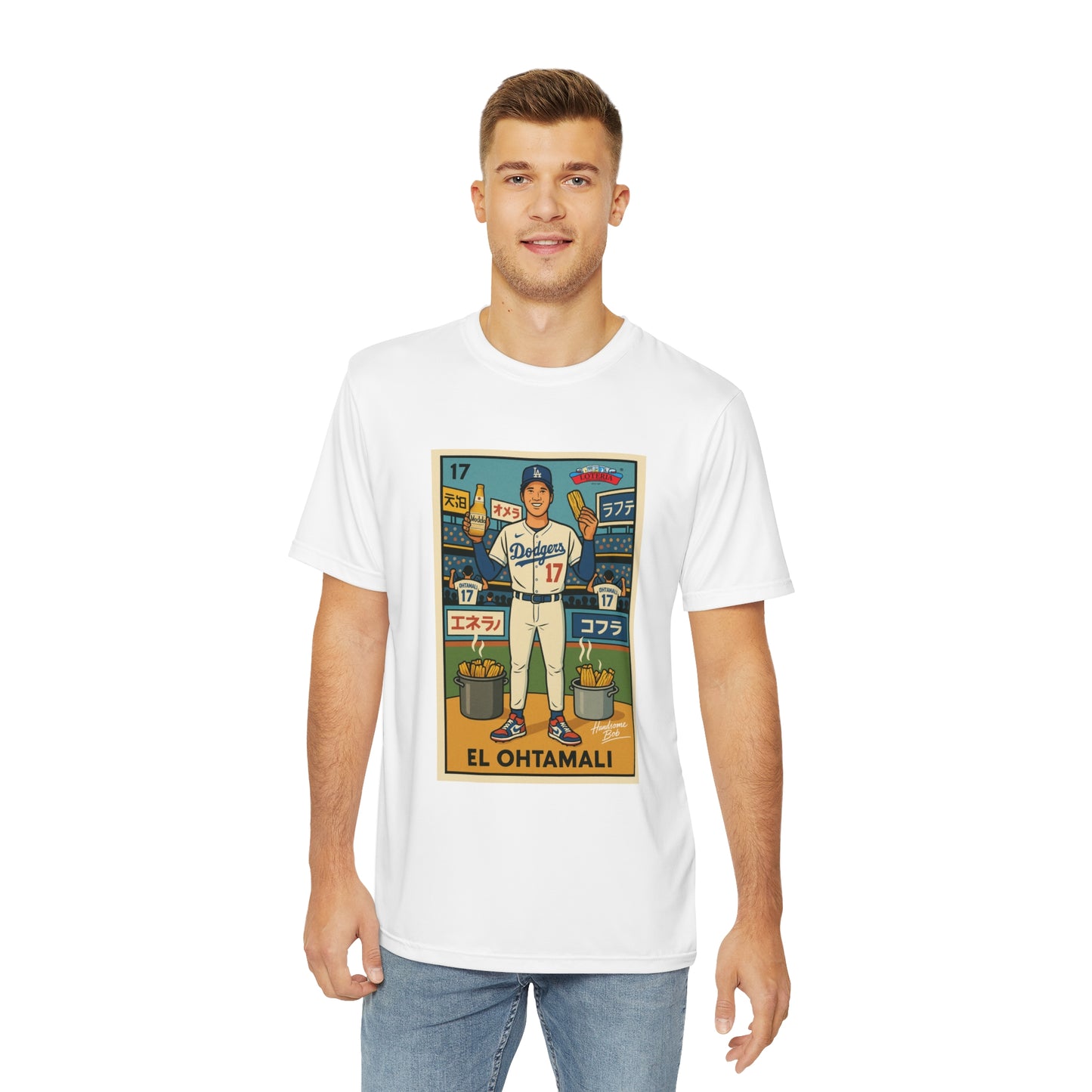 DODGERS - OHTAMALI MEXICAN LOTERIA shirt with Japanese "Let's Go Dodgers" text on the back- Unisex Men's Polyester T-Shirt