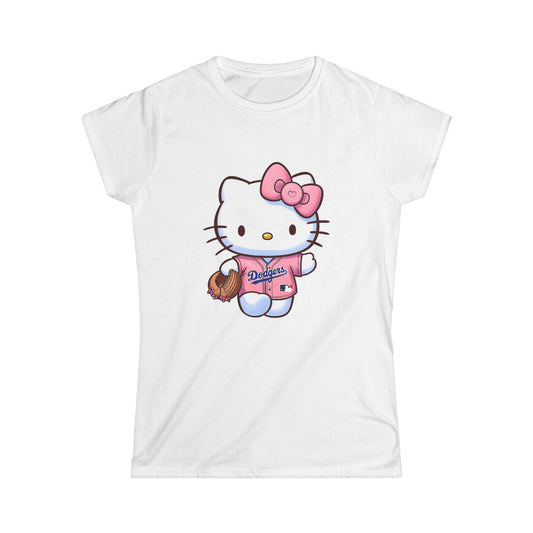 Dodgers Cute Hello Kitty  Women's Softstyle Tee
