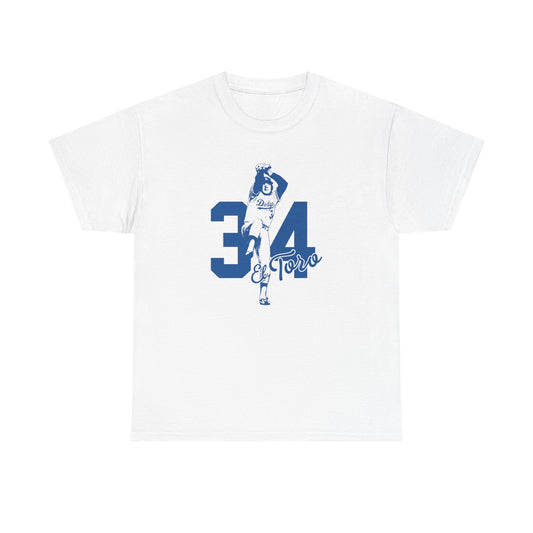 Dodgers -Unisex Fernando Valenzuela Heavy Cotton Tee - El Toro 34 Baseball Graphic Tee