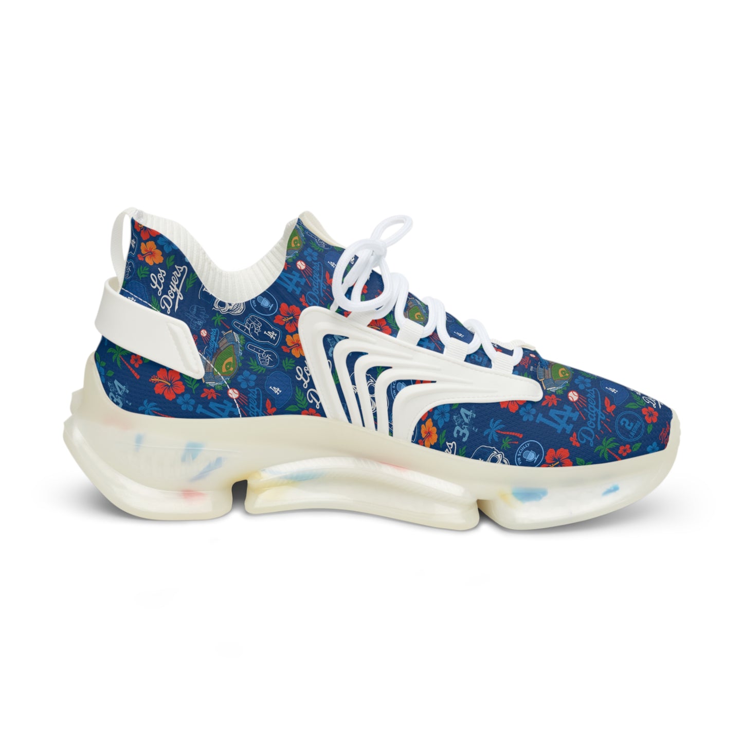 Dodger's Hawaiian Pattern- Men's Mesh Sneakers with Original Floral and Skull Design