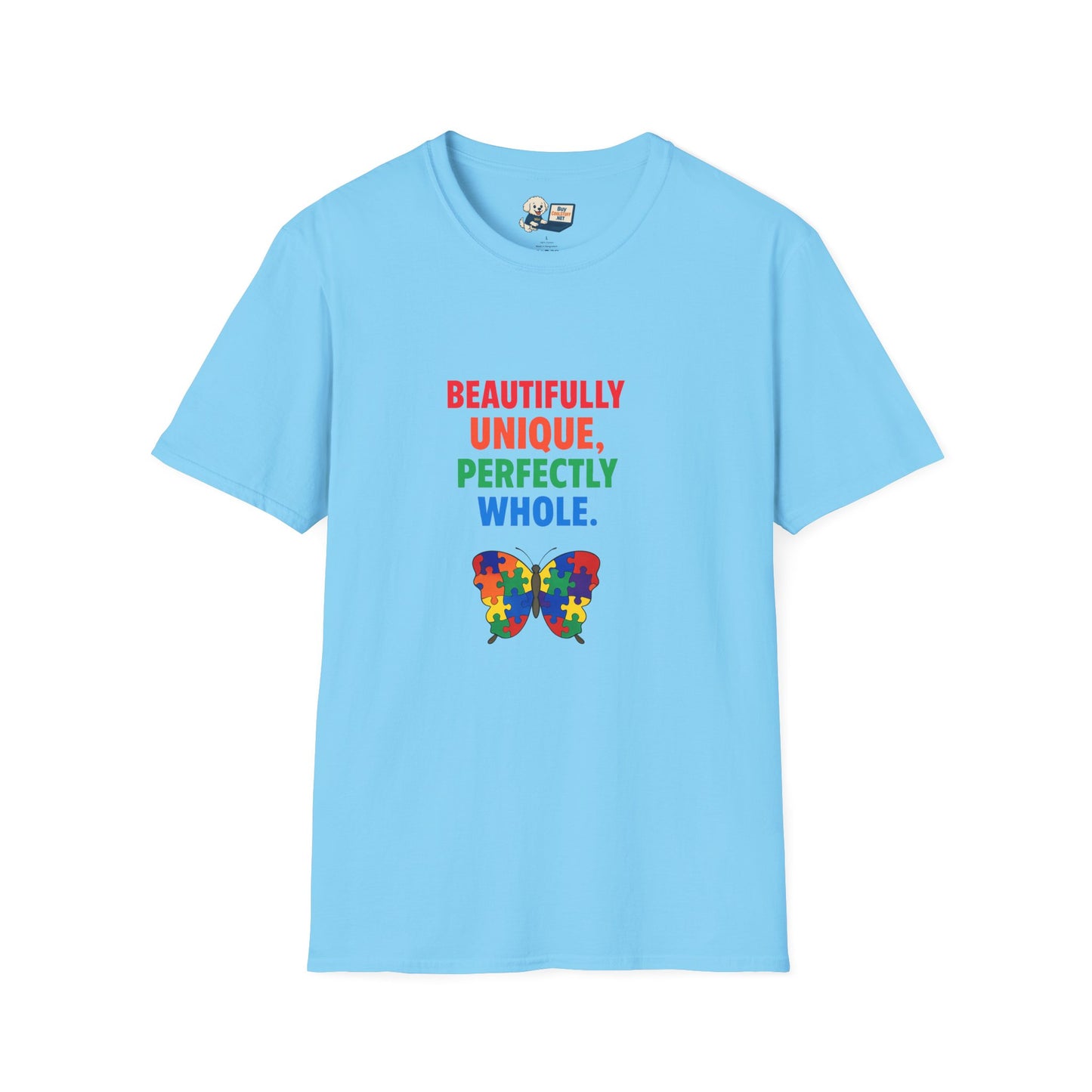 Autism Awareness - "Rainbow Puzzle Piece Butterfly" - Unisex Softstyle T-Shirt (Various Colors)