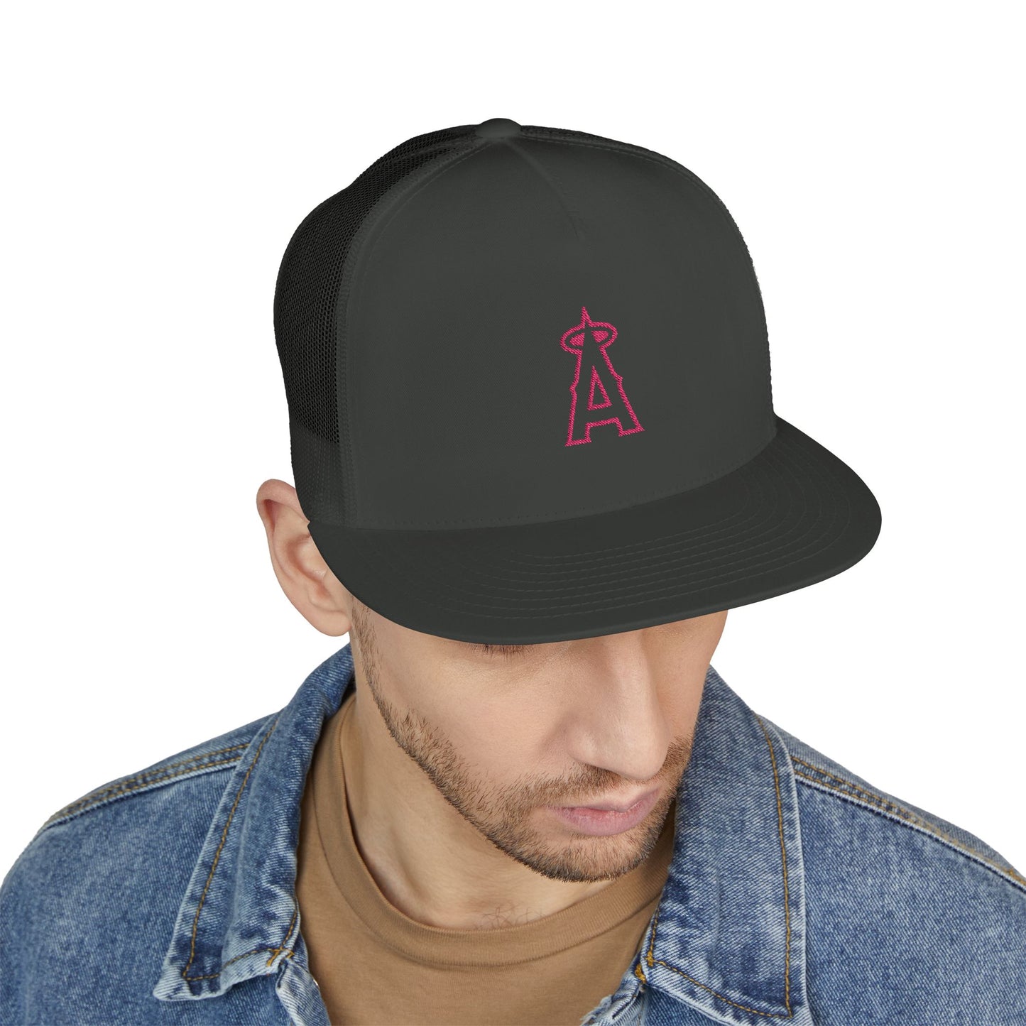 Angels Pink Logo Embroidered 5 Panel Trucker Cap - Stylish Casual Hat