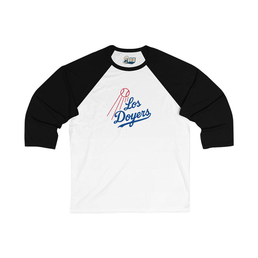 Los Doyers Unisex 3/4 Sleeve Baseball Tee - with L.A. Fingers on Back