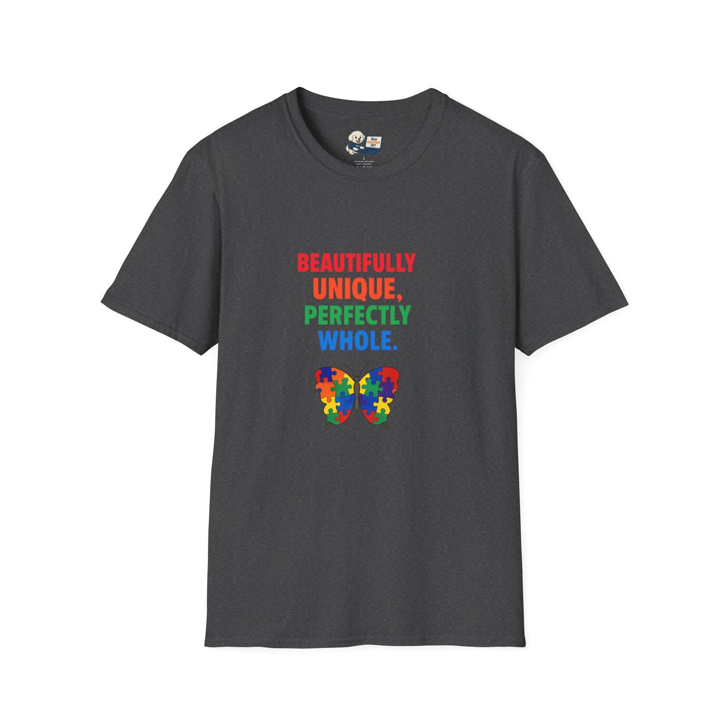 Autism Awareness - "Rainbow Puzzle Piece Butterfly" - Unisex Softstyle T-Shirt (Various Colors)