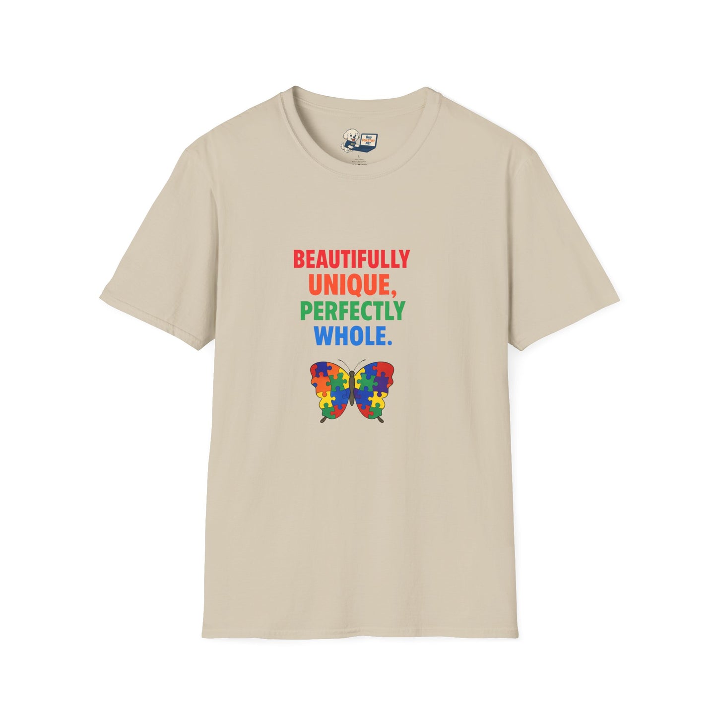 Autism Awareness - "Rainbow Puzzle Piece Butterfly" - Unisex Softstyle T-Shirt (Various Colors)