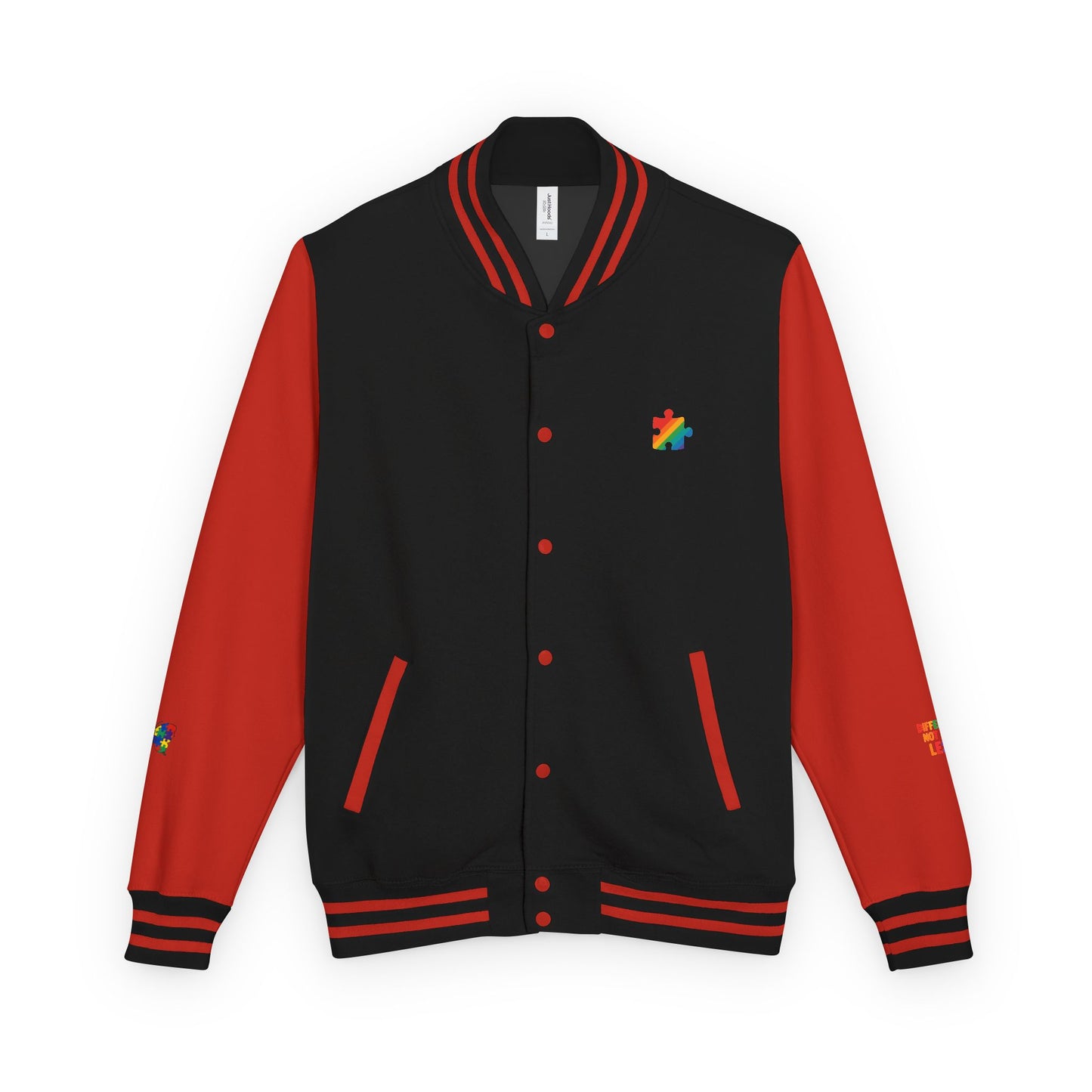 Autism Awareness - Unisex Heavyweight Letterman Jacket - Colorful Puzzle Ribbon Design