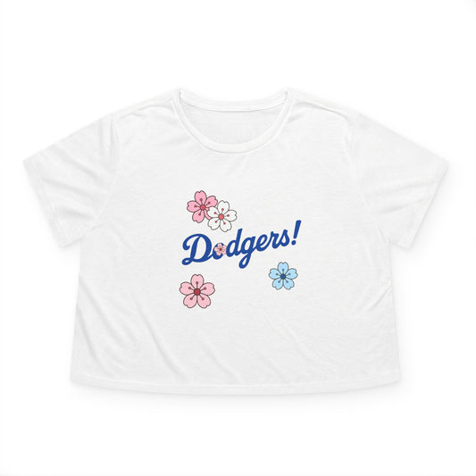 Women's Cherry Blossom Dodgers Cropped Tee - Casual Summer Style