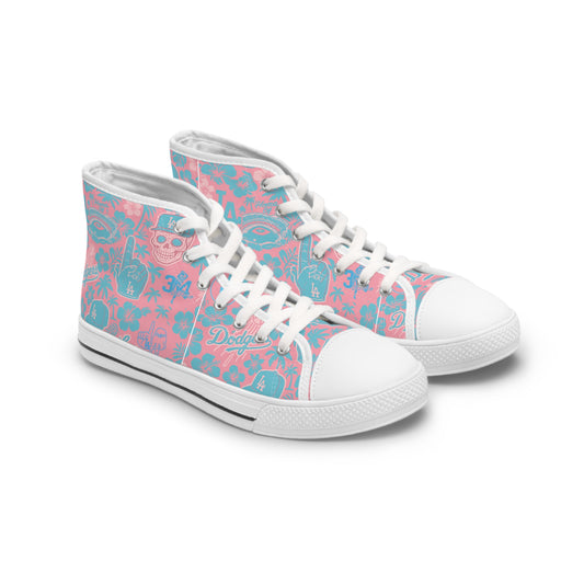Dodgers Aloha Pink Pattern- Women's High Top Sneakers - Original Design