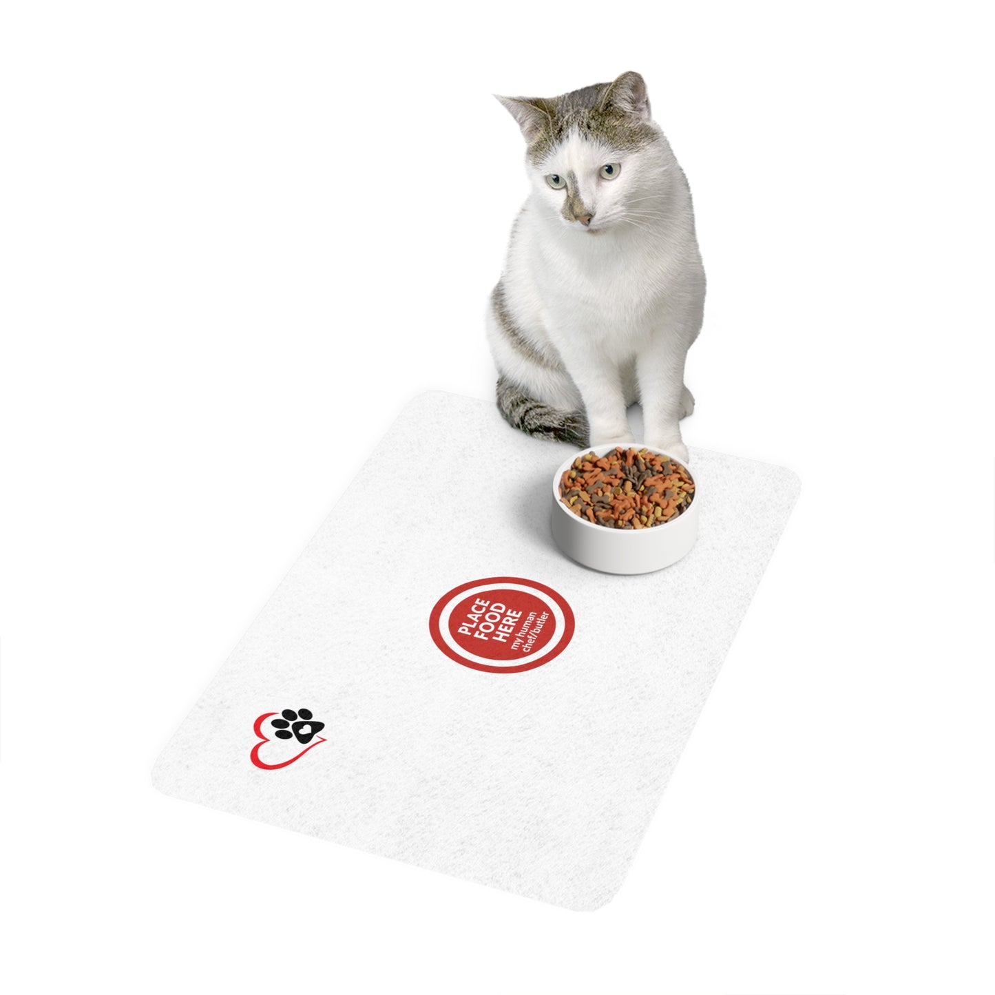 Custom Pet Food Mat - 'Place Food Here' Design | 12x18 Non-Slip Feeding Mat