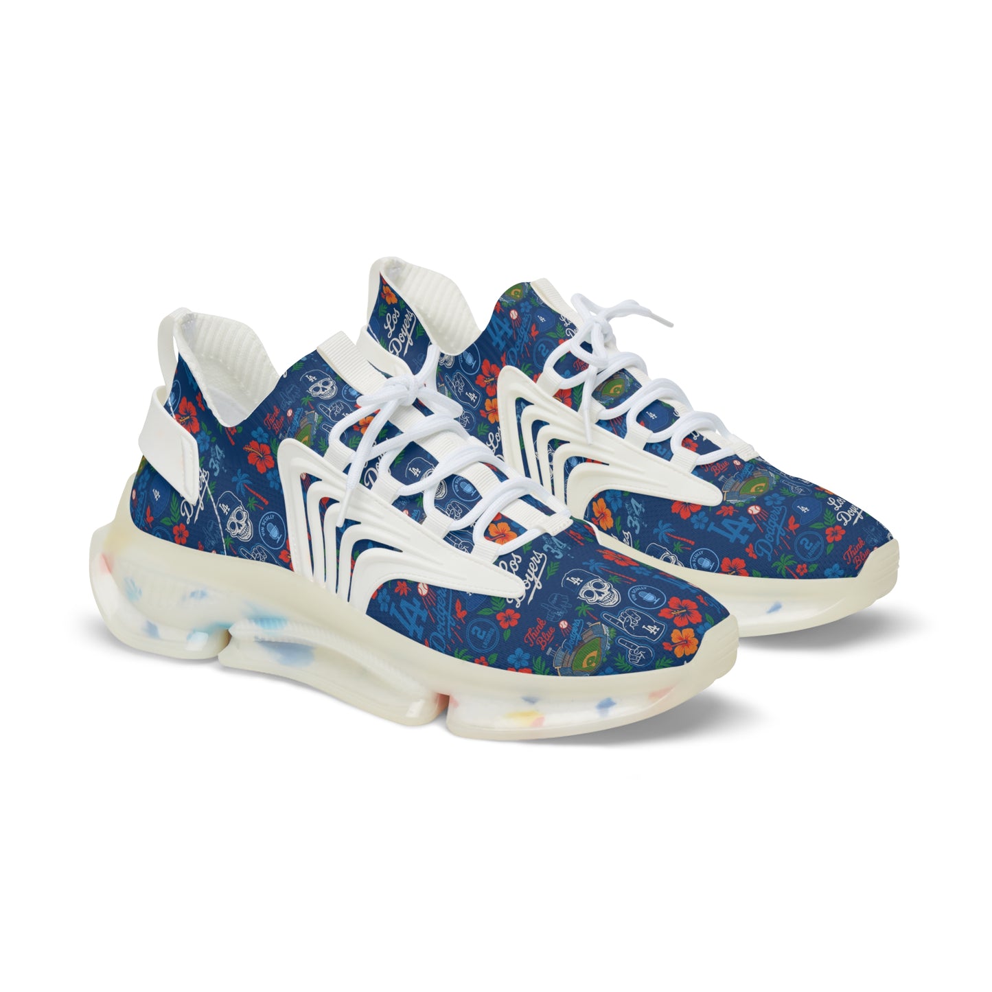 Dodger's Hawaiian Pattern- Men's Mesh Sneakers with Original Floral and Skull Design