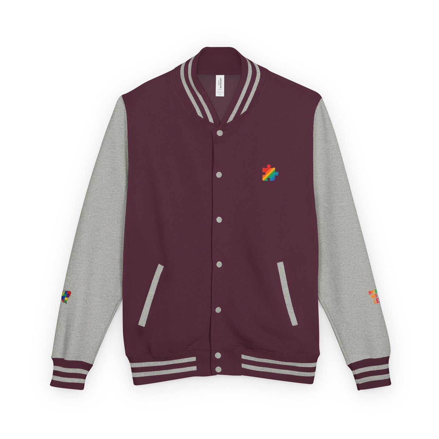 Autism Awareness - Unisex Heavyweight Letterman Jacket - Colorful Puzzle Ribbon Design