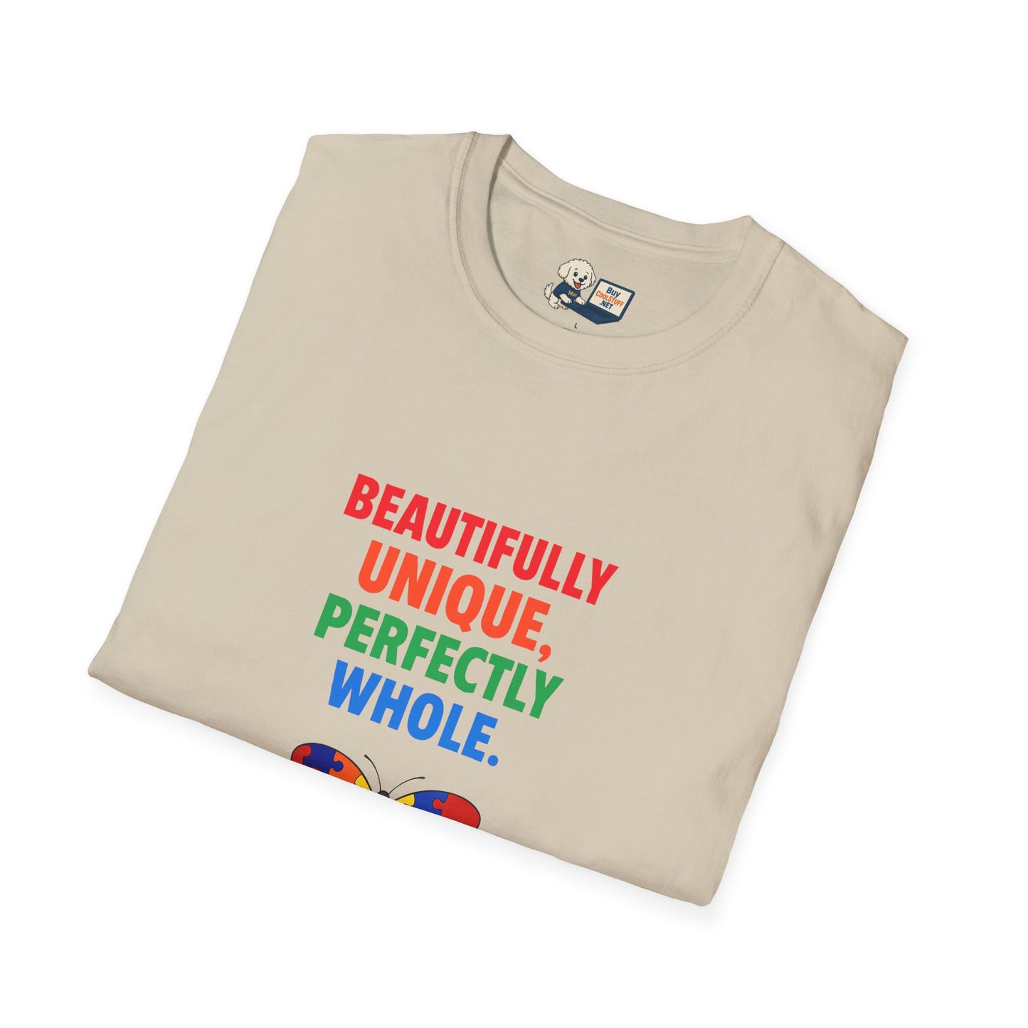 Autism Awareness - "Rainbow Puzzle Piece Butterfly" - Unisex Softstyle T-Shirt (Various Colors)