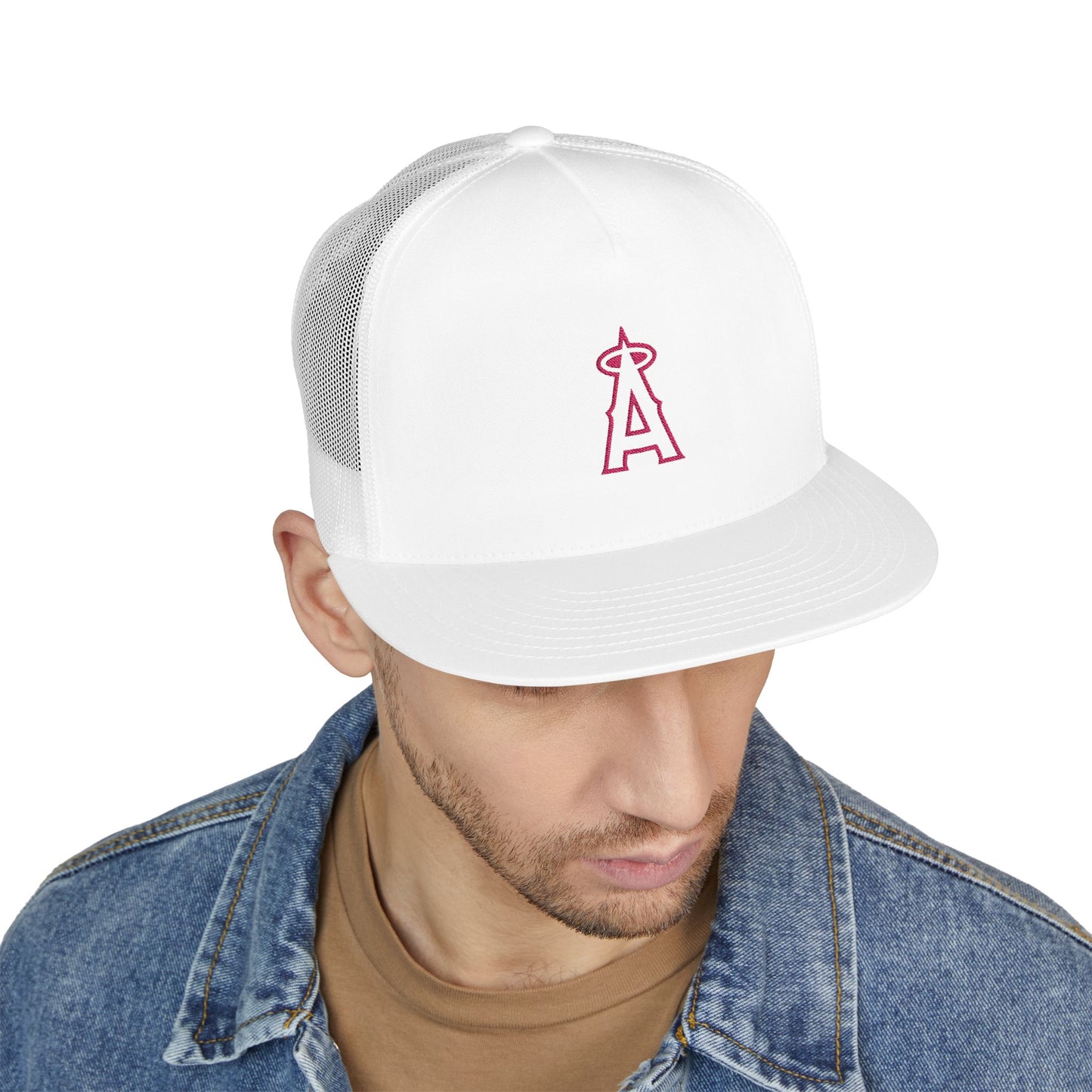 Angels Pink Logo Embroidered 5 Panel Trucker Cap - Stylish Casual Hat