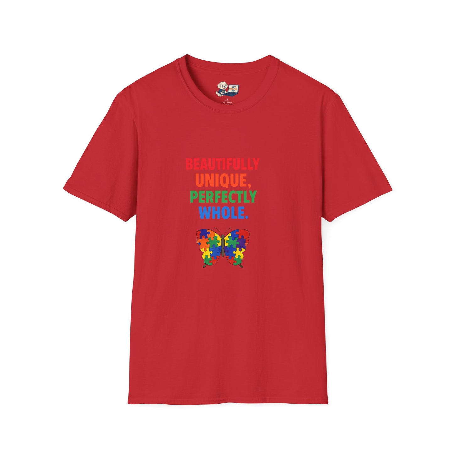 Autism Awareness - "Rainbow Puzzle Piece Butterfly" - Unisex Softstyle T-Shirt (Various Colors)