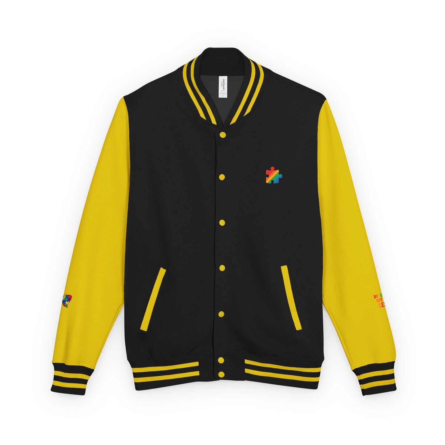 Autism Awareness - Unisex Heavyweight Letterman Jacket - Colorful Puzzle Ribbon Design