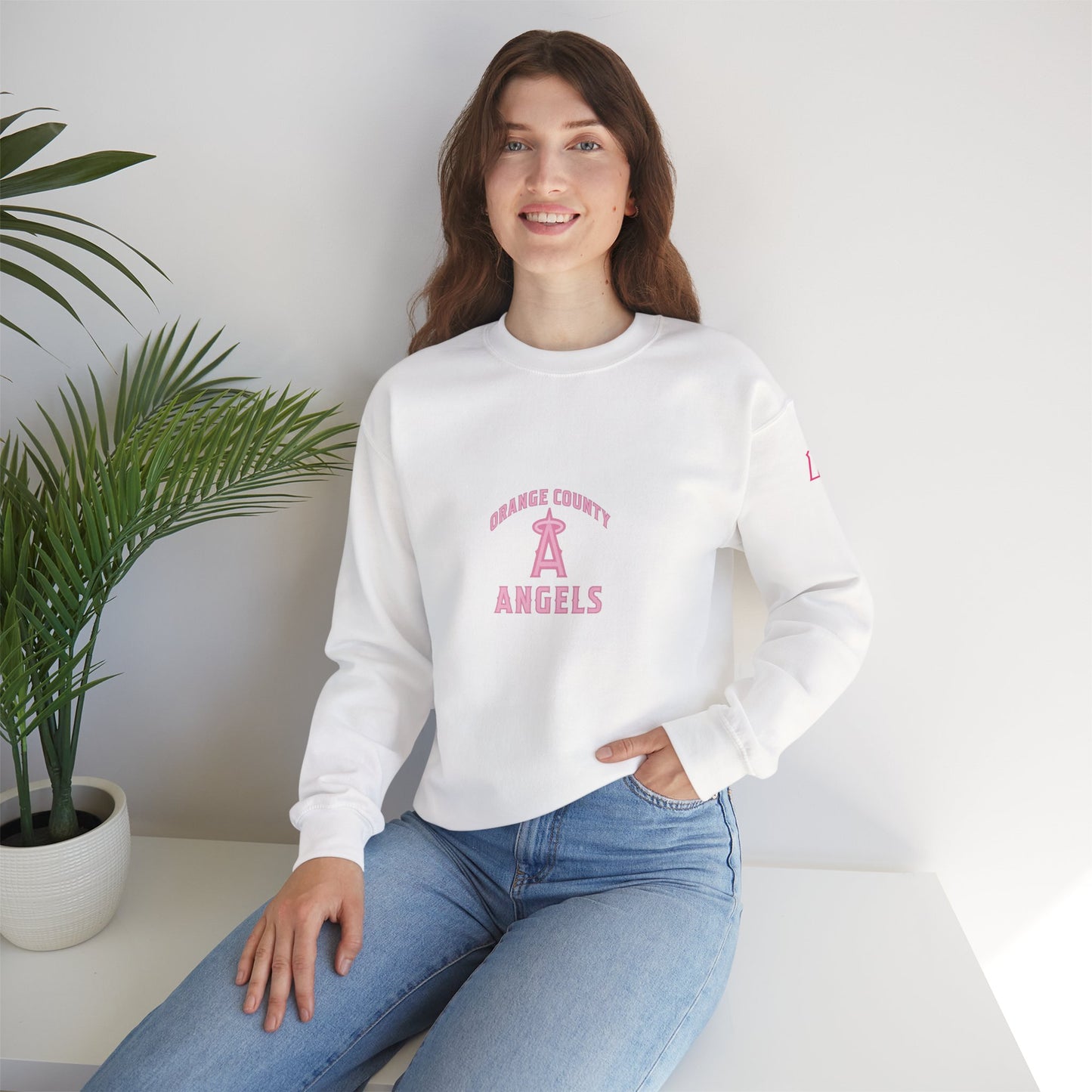 Pink Logo Orange County Angels Unisex Heavy Blend™ Crewneck Sweatshirt - Original Design