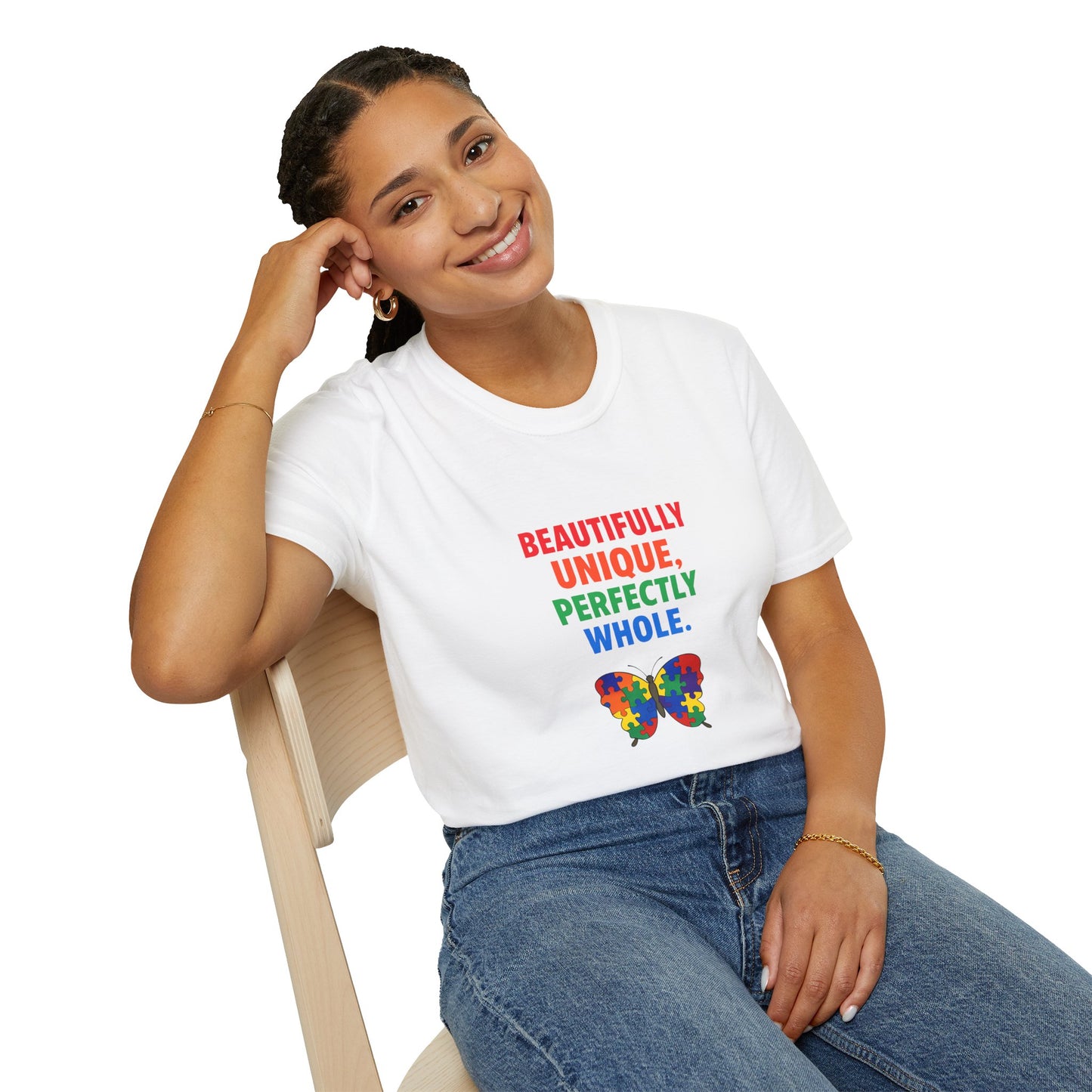 Autism Awareness - "Rainbow Puzzle Piece Butterfly" - Unisex Softstyle T-Shirt (Various Colors)