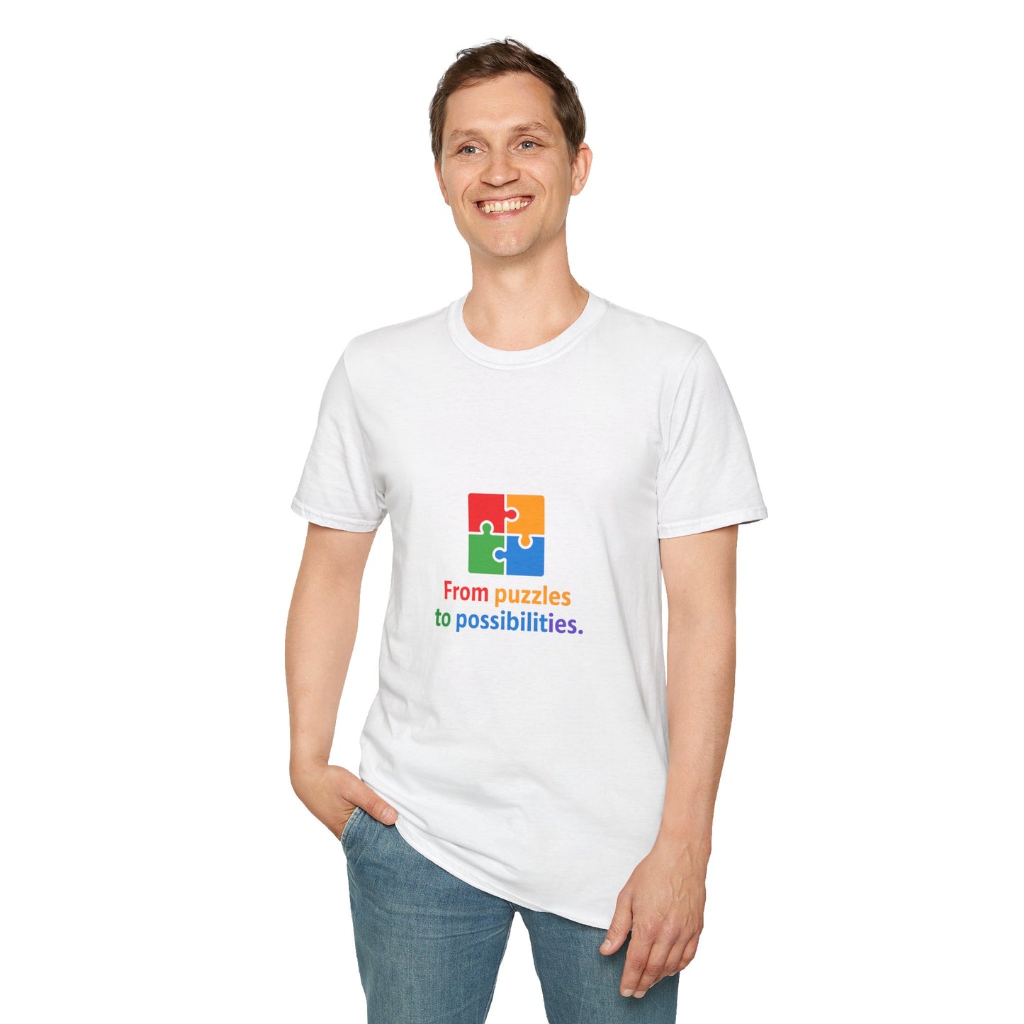 Autism Awareness - "From Puzzles to Possibilities" -  Unisex Softstyle T-Shirt (Various Colors)