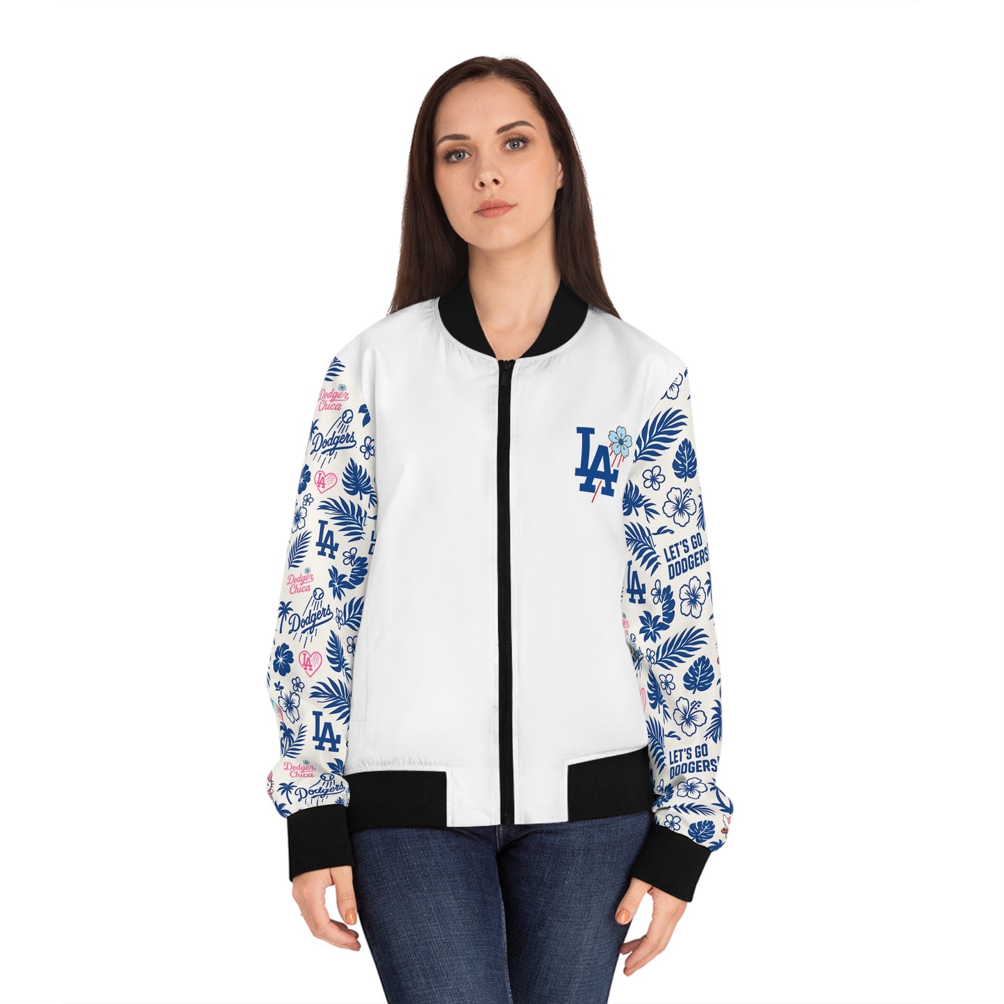 Los Angeles Dodgers - Women's Hawaiian Style Bomber Jacket - White