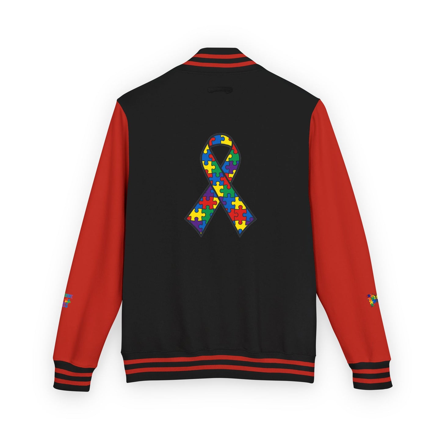 Autism Awareness - Unisex Heavyweight Letterman Jacket - Colorful Puzzle Ribbon Design