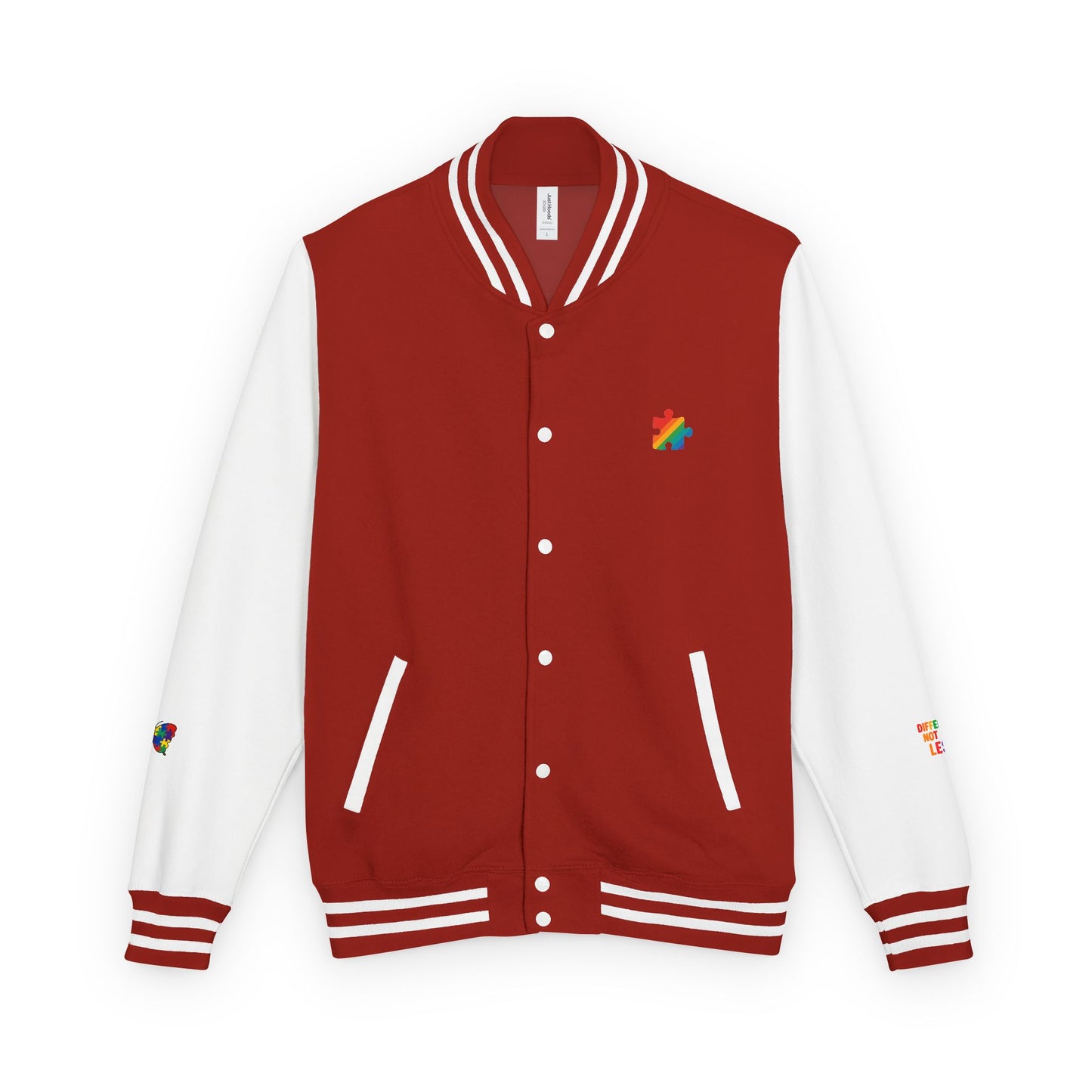 Autism Awareness - Unisex Heavyweight Letterman Jacket - Colorful Puzzle Ribbon Design